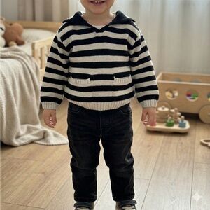 Zara Kids Monochrome Striped Knit Top 3-4T